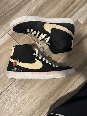 Nike Blazer Mid - Black with Cream Swoosh & Orange Flower